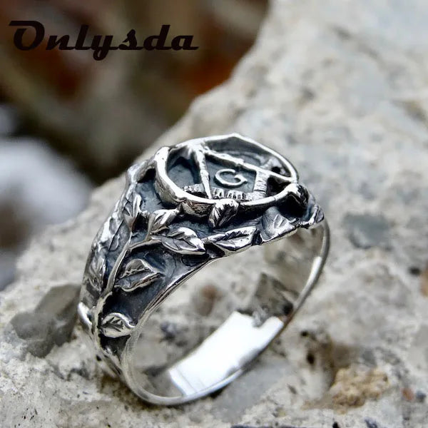 Stainless Steel Men Rings Masonic Freemasonry Punk Rock Hip Hop for Biker Male Boyfriend Jewelry Creativity Gift Wholesale