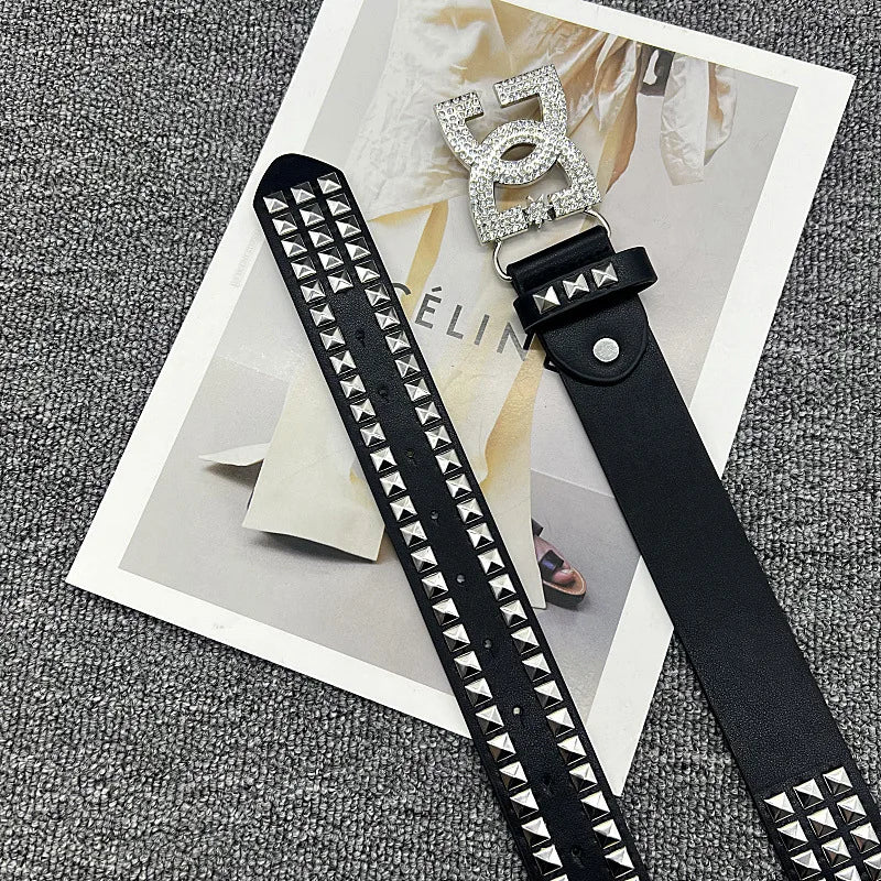 Y2K Waist Belt Luxury Women's Rhinestone Punk Belt, Hot Girl Fashion Studded Leather Embellished Decor, Unique Style