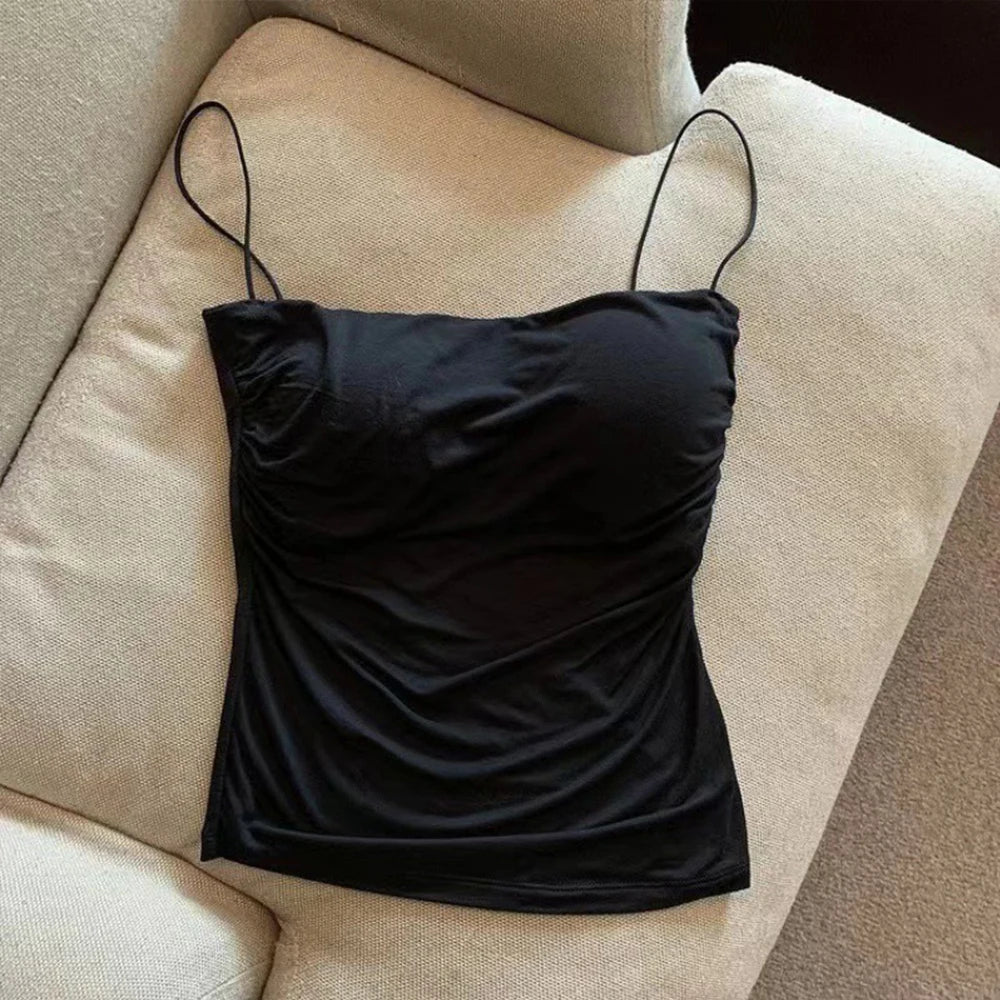 Tank Tops Women With Built In Bra Spaghetti Strap Tanks For Woman Solid Color Casual Summer Camis Female Korean Style Dropship