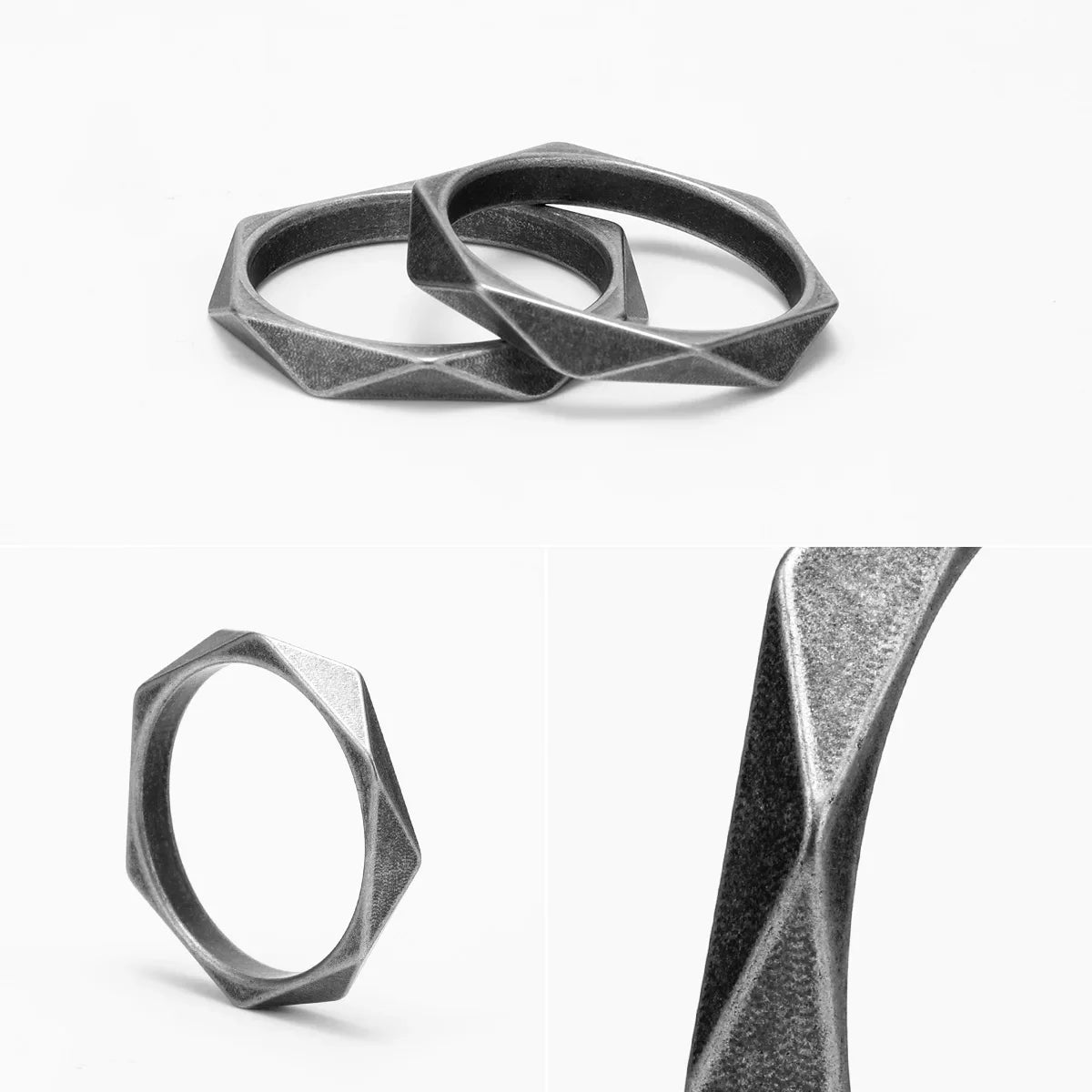 Rhombic Geometric Cut Men Rings Stainless Steel Retro Punk Rock Minimalism Women Jewelry Fashion Accessories Gift Wholesale
