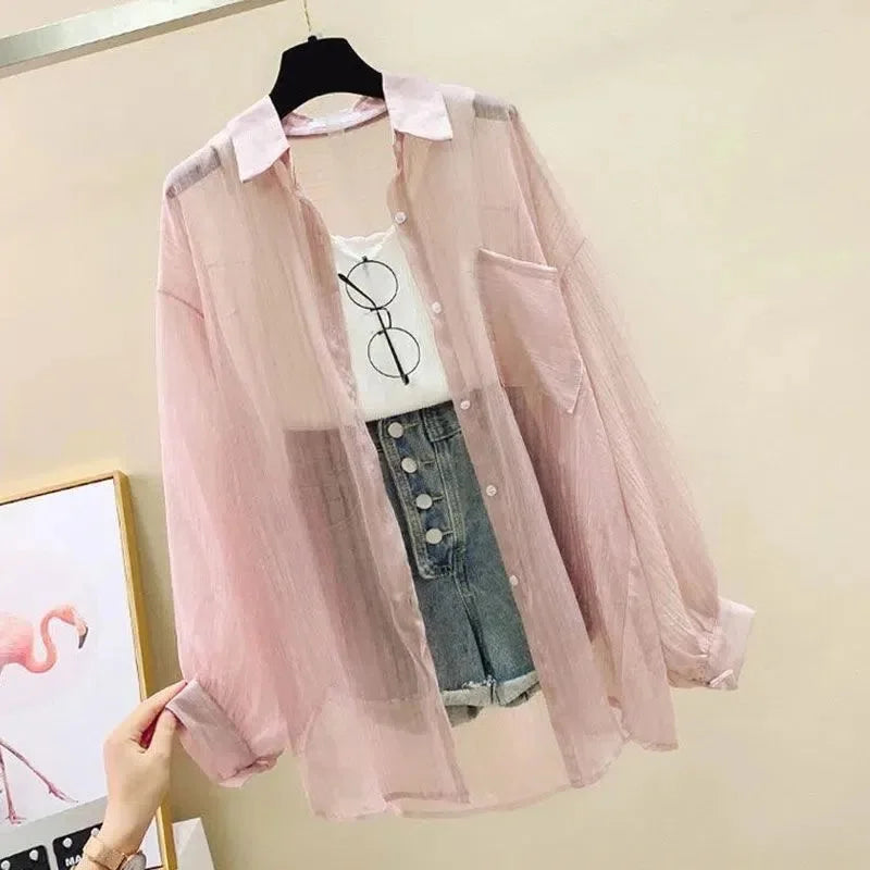 Clothing Women Cardigan Thin Coat 2026 Summer Large Size New Shirt Korean Temperament Windbreaker Female