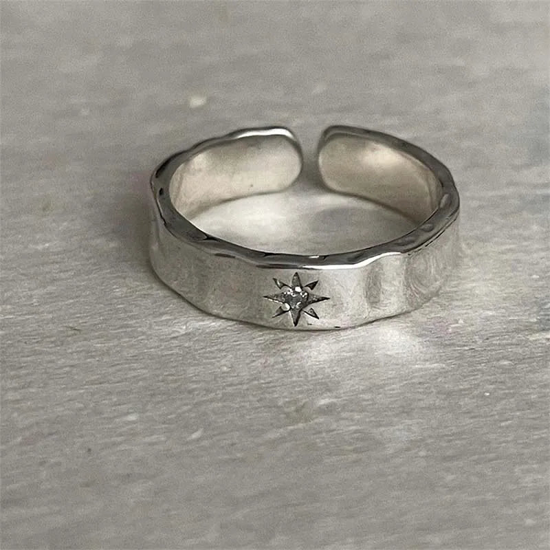 2pcs Y2K Shiny Star Opened Rings for Men Women Punk Hiphop Silver Color Star Zircon Couple Rings Party Jewelry Gifts