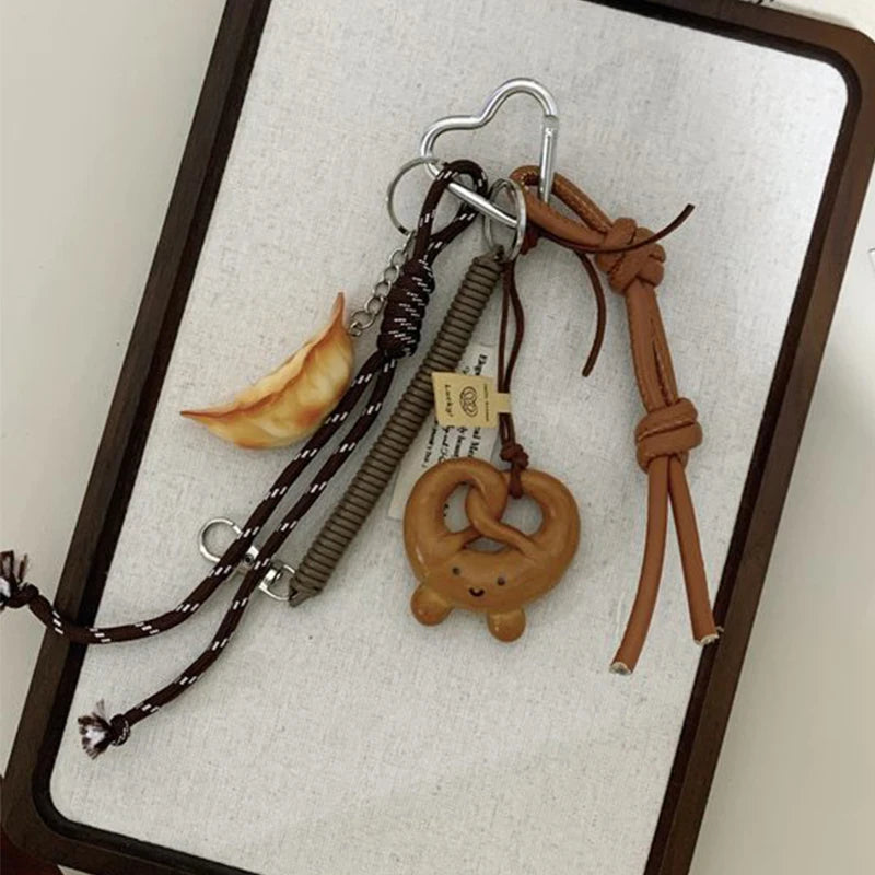 Keychain Cute Bread Car Backpack Pendant Decoration Nylon Woven Suitable for Students, Couples, Key Hooks