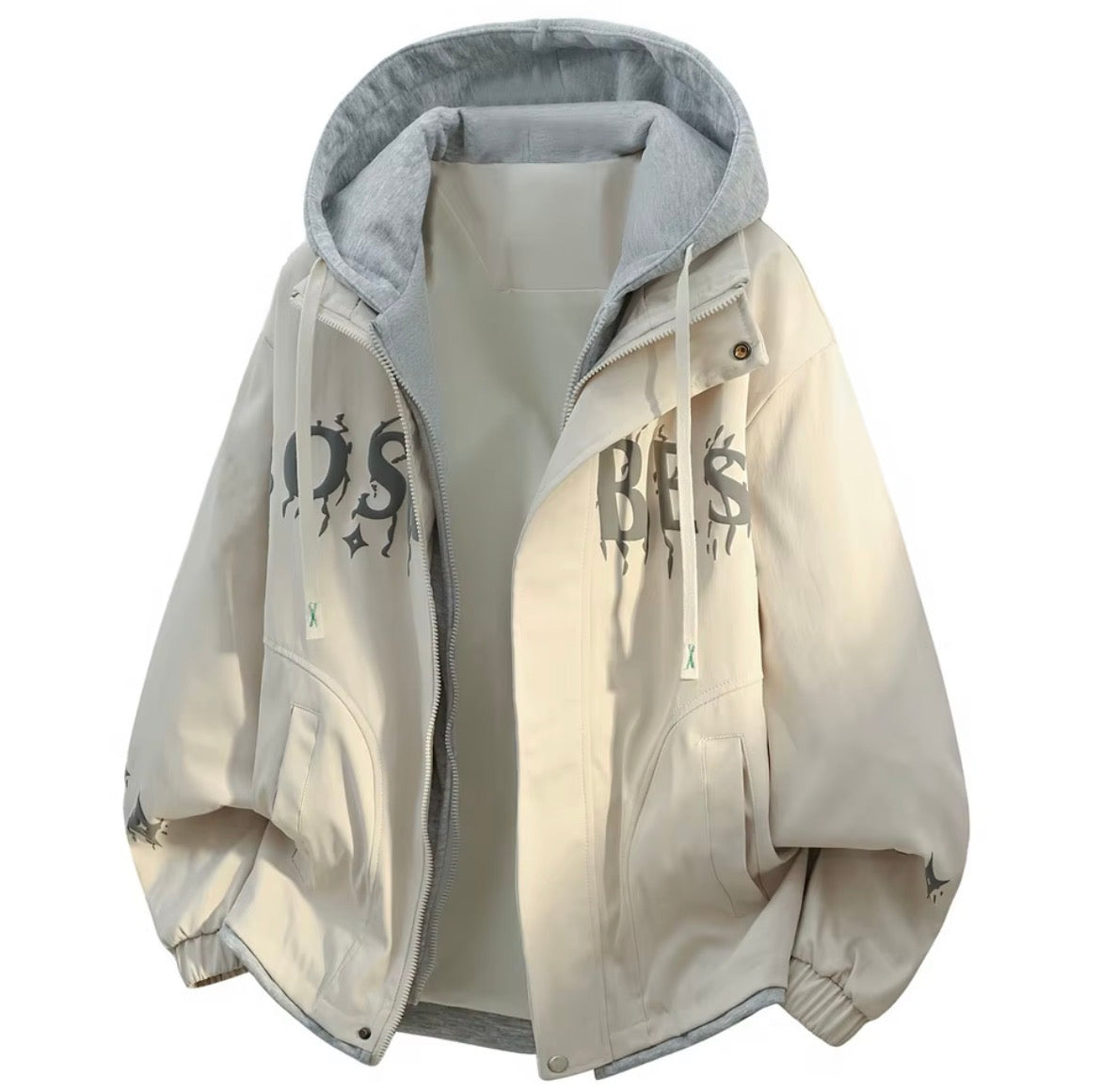 Large Size Men's Jacket Coat Fake Two-Piece Autumn Winter New Style Street Trend Polyester Fiber Non-Shrinkage Zipper Closure...