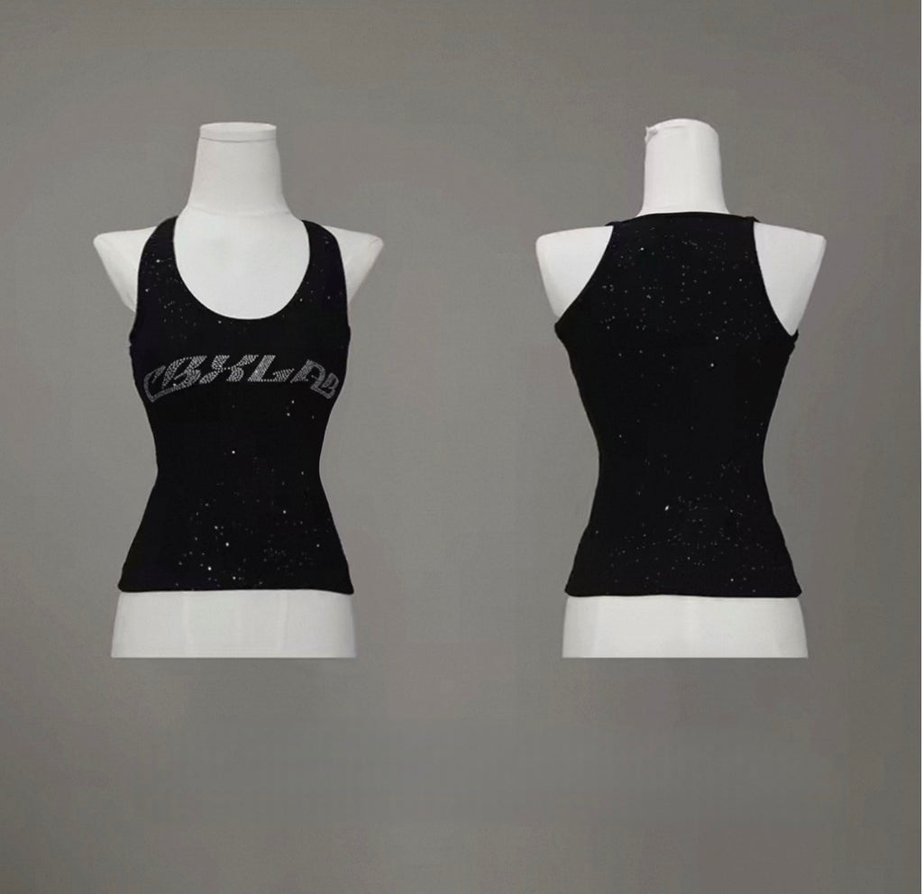 CBXLAB Street Dance Trendy Black American Rhinestone Sparkling Short Sleeve Jazz Sport Pants Set Women's Casual Sportswear