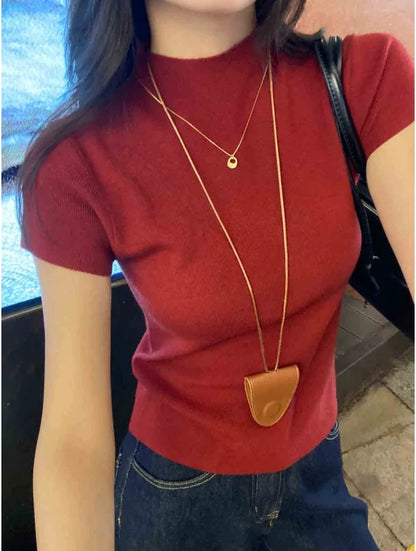 Elegant Turtleneck T-Shirts Women 2026 Spring Summer Sexy Top Sheer Slim Fit Pullover Causal Shirt Female Streetwear Basics Tees