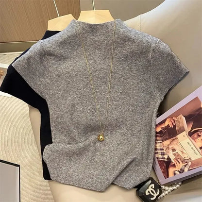 Elegant Turtleneck T-Shirts Women 2026 Spring Summer Sexy Top Sheer Slim Fit Pullover Causal Shirt Female Streetwear Basics Tees