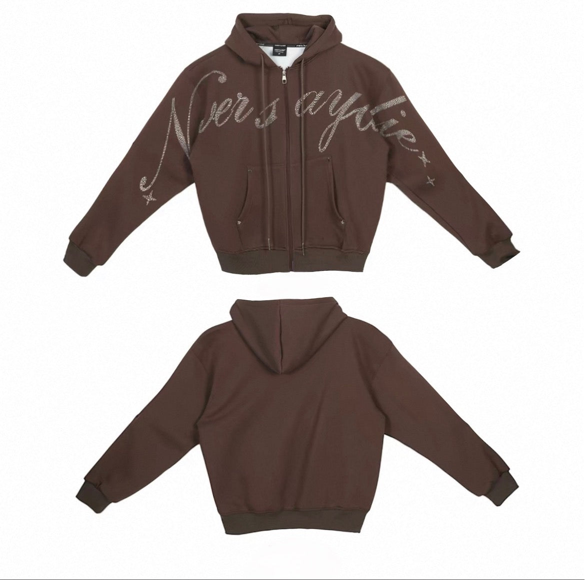 CBXLAB Street Dance Trendy Brand Glitter Heart Rhinestone Set Autumn Winter Fleece Lined Hooded Jacket Hip Hop Pants