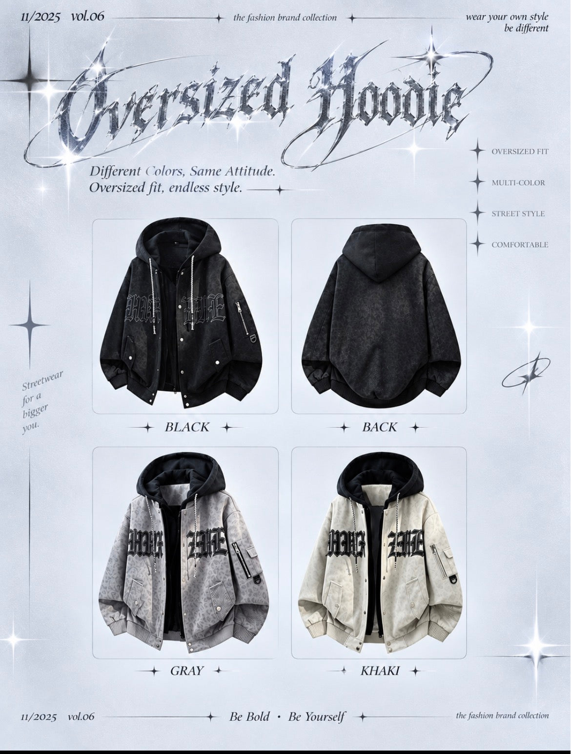 Glm American Style Hooded Jacket  Letter Embroidery Workwear Men's Autumn Outerwear Warm Polyester Fiber Straight Hem