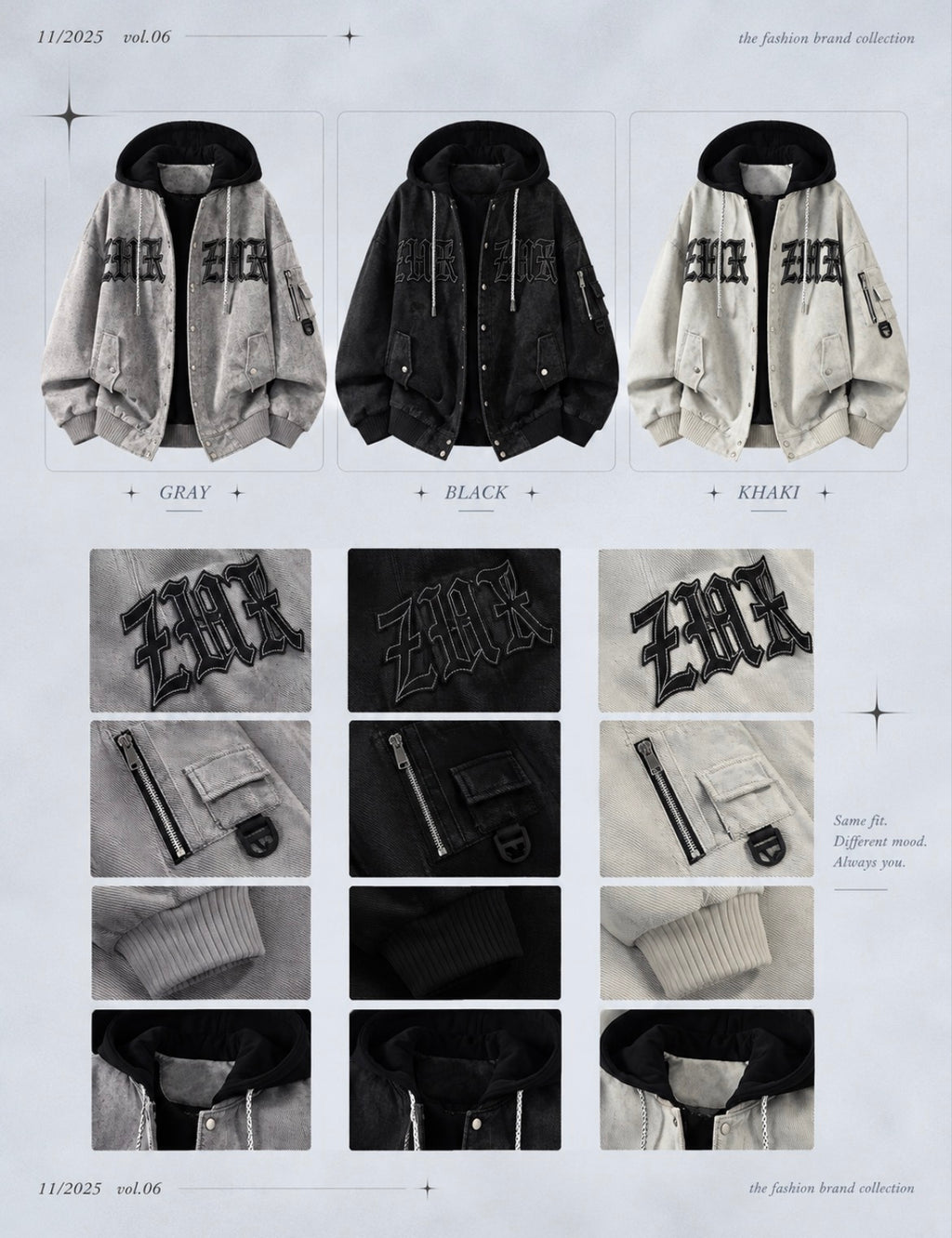 Glm American Style Hooded Jacket  Letter Embroidery Workwear Men's Autumn Outerwear Warm Polyester Fiber Straight Hem