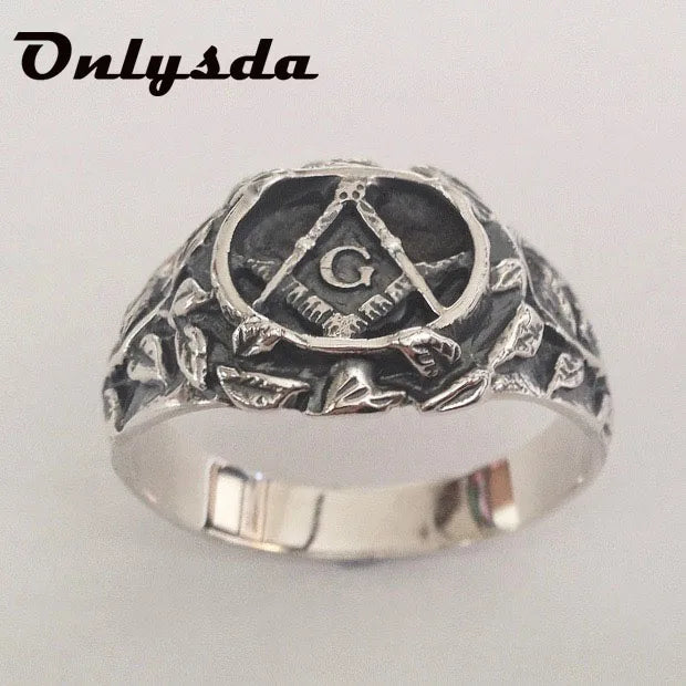 Stainless Steel Men Rings Masonic Freemasonry Punk Rock Hip Hop for Biker Male Boyfriend Jewelry Creativity Gift Wholesale