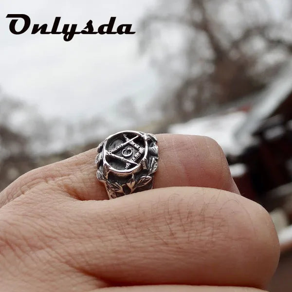 Stainless Steel Men Rings Masonic Freemasonry Punk Rock Hip Hop for Biker Male Boyfriend Jewelry Creativity Gift Wholesale