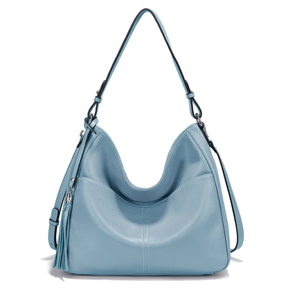 Zency Elegant Beige Tassel Hobo Bag Soft Leather Women's Shoulder Bag 2025 New Handbag Long Strap Crossbody 8 Color Shopper