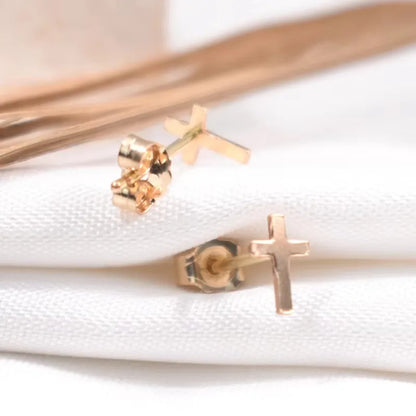 14K Gold Filled 6.5MM Cross Earrings Minimalism Jewelry Gold Filled Stud Earrings Brincos Pendientes Oorbellen Earrings