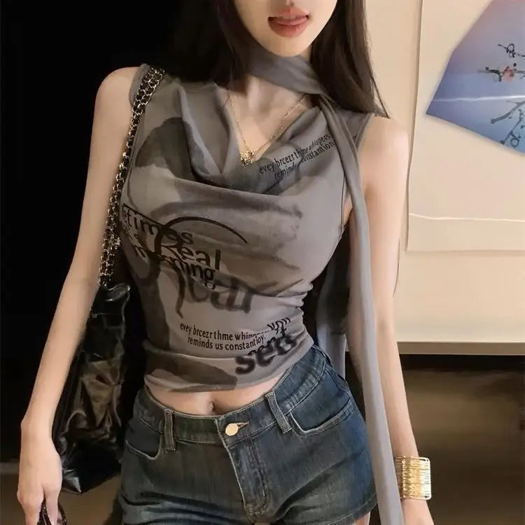 Sexy Tanks 2026 Women's Clothing Sleeveless Print White Camis Ropa Mujer Slim Fit Korean Tees Fashion Summer Vest Crop Tops
