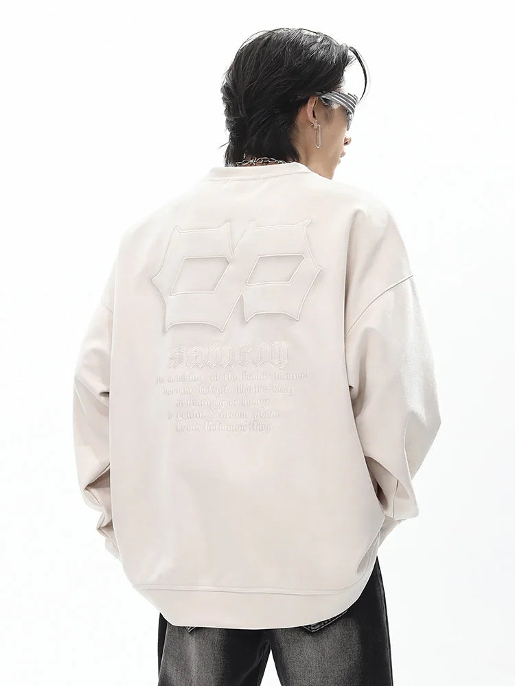 Trendy American Style Oversize Long Sleeve round Neck Sweatshirt Men's Spring Autumn Suede Velvet Embroidered Hoodie Casual Wear