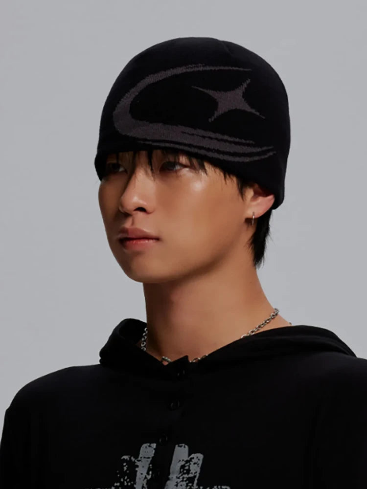 Women Beanie Korean Fashion Letter Jacquard Gothic Winter Warm Knit Vintage Y2k Hat Streetwear Wool Aesthetic Unisex Accessories