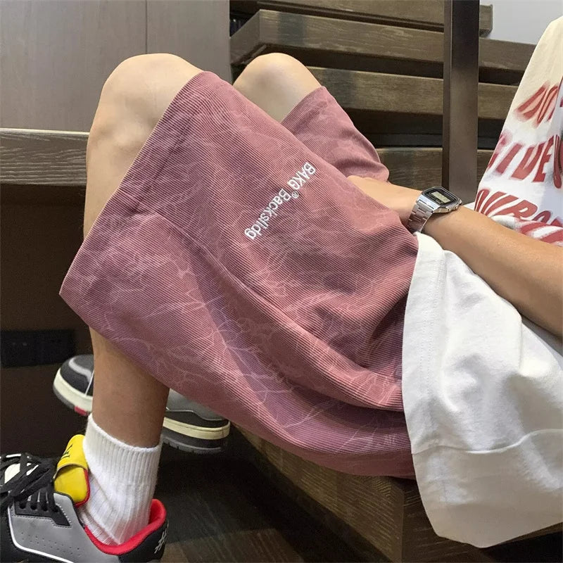 2026 Summer Letter Print Sports Shorts For Men High Street Punk Baggy Casual Short Pants Retro Tie-Dye Youthful Beach Bermudas