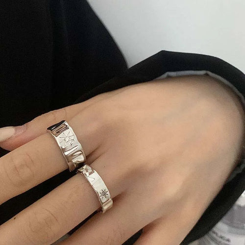 2pcs Y2K Shiny Star Opened Rings for Men Women Punk Hiphop Silver Color Star Zircon Couple Rings Party Jewelry Gifts