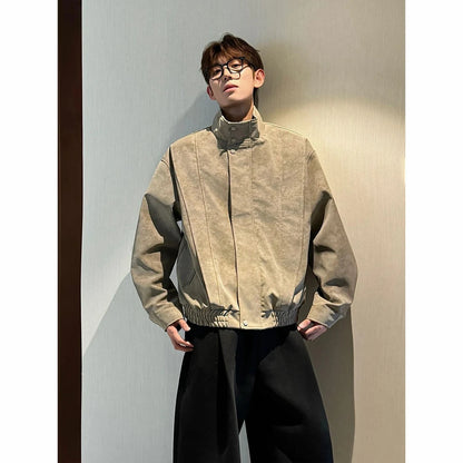 Hot jacker Men's Spring Stand Collar Motorcycle Jacket Fashionable Splicing Design Trendy Outerwear for Men