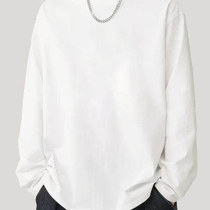 Men's Heavyweight Cotton Long Sleeved T-shirt Solid Color Casual Spring and Autumn New Style Suitable for Both Men and Women