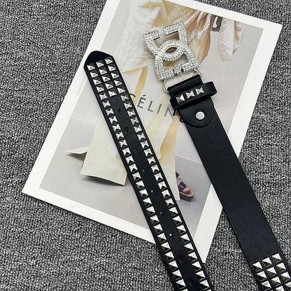 Y2K Waist Belt Luxury Women's Rhinestone Punk Belt, Hot Girl Fashion Studded Leather Embellished Decor, Unique Style