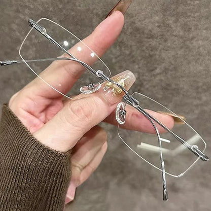 Y2K Anti Blue Light Blocking Glasses Fashion Transparent Square Frameless Eyeglass Square Rimless Glasses Light Clear Glasses