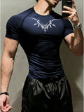 New Men's Fitness Clothes, Fashionable Gothic Pattern Print, High Elasticity Muscle Fitness Shaping Design