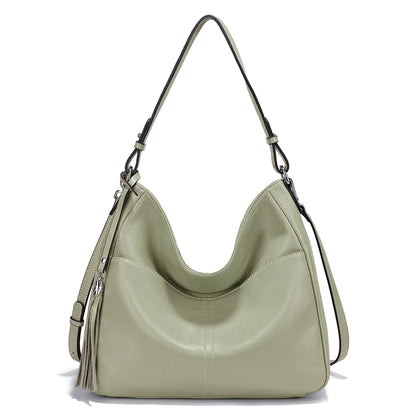 Zency Elegant Beige Tassel Hobo Bag Soft Leather Women's Shoulder Bag 2025 New Handbag Long Strap Crossbody 8 Color Shopper