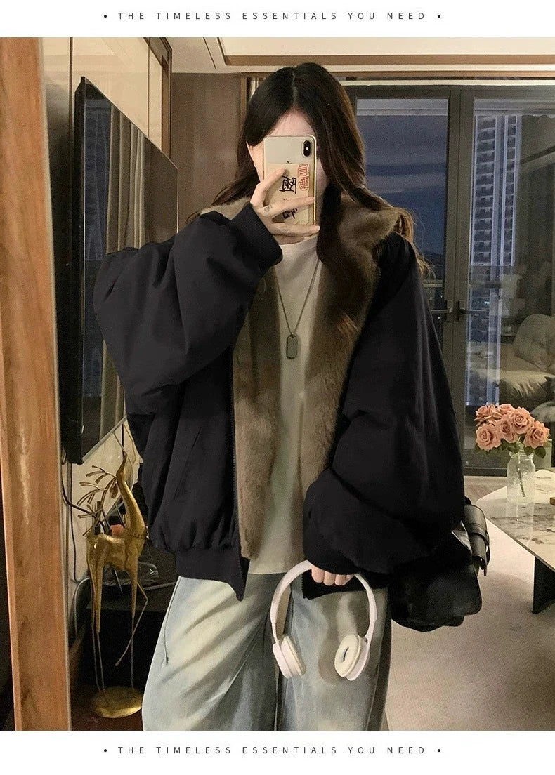 Winter Women Jacket Coats Parkas Female Double-sided Cotton Hooded Overcoat Thick Warm Jackets Windproof Casual Snow Outerwear