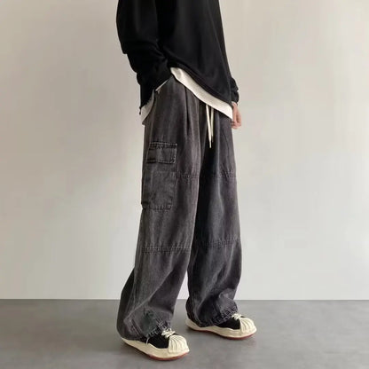New Hip Hop Trend Baggy Cargo Pants for Men Women Japanese Streetwear Style Plus Size Joggers Washed Denim Loose Fit Trousers