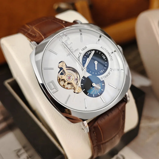 [Mechanical Men's Watch] Retro Mechanical Men's Watch | Elegant, Skeleton Dial, Hollow Design, Alloy Case, Synthetic Leather Strap | Business and Casual Wear, No Batteries Required