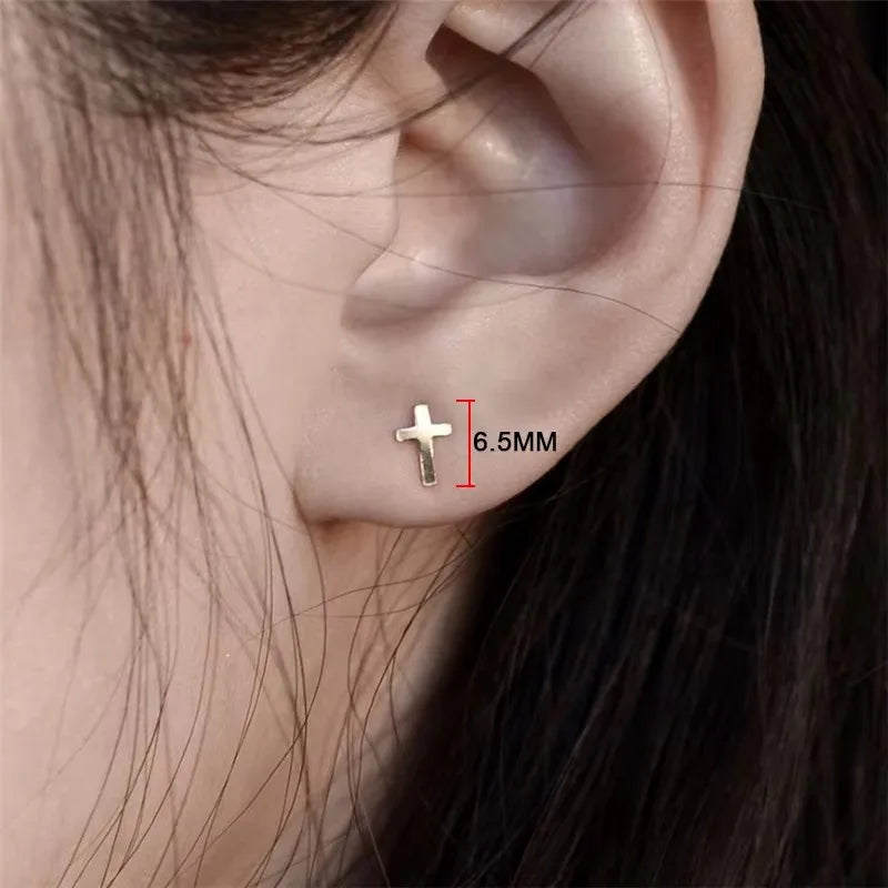 14K Gold Filled 6.5MM Cross Earrings Minimalism Jewelry Gold Filled Stud Earrings Brincos Pendientes Oorbellen Earrings