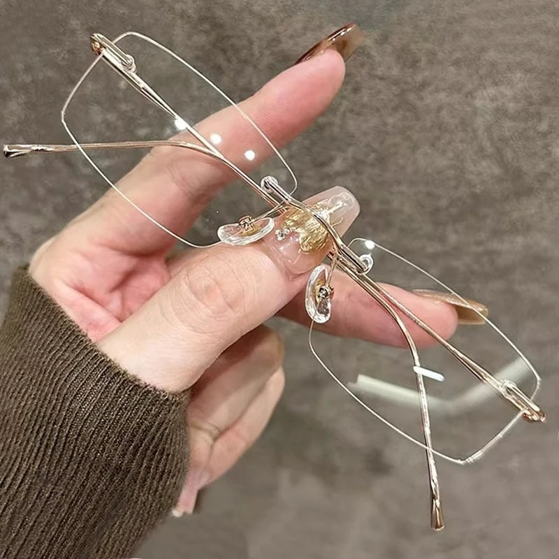 Y2K Anti Blue Light Blocking Glasses Fashion Transparent Square Frameless Eyeglass Square Rimless Glasses Light Clear Glasses