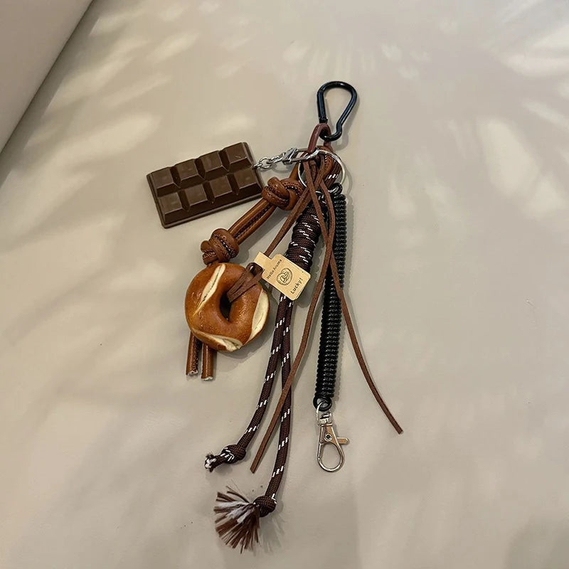 Keychain Cute Bread Car Backpack Pendant Decoration Nylon Woven Suitable for Students, Couples, Key Hooks