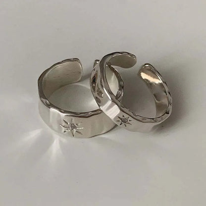 2pcs Y2K Shiny Star Opened Rings for Men Women Punk Hiphop Silver Color Star Zircon Couple Rings Party Jewelry Gifts