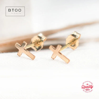 14K Gold Filled 6.5MM Cross Earrings Minimalism Jewelry Gold Filled Stud Earrings Brincos Pendientes Oorbellen Earrings