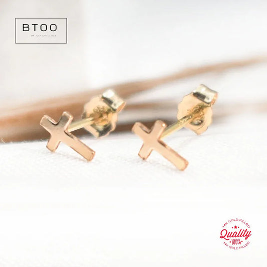 14K Gold Filled 6.5MM Cross Earrings Minimalism Jewelry Gold Filled Stud Earrings Brincos Pendientes Oorbellen Earrings