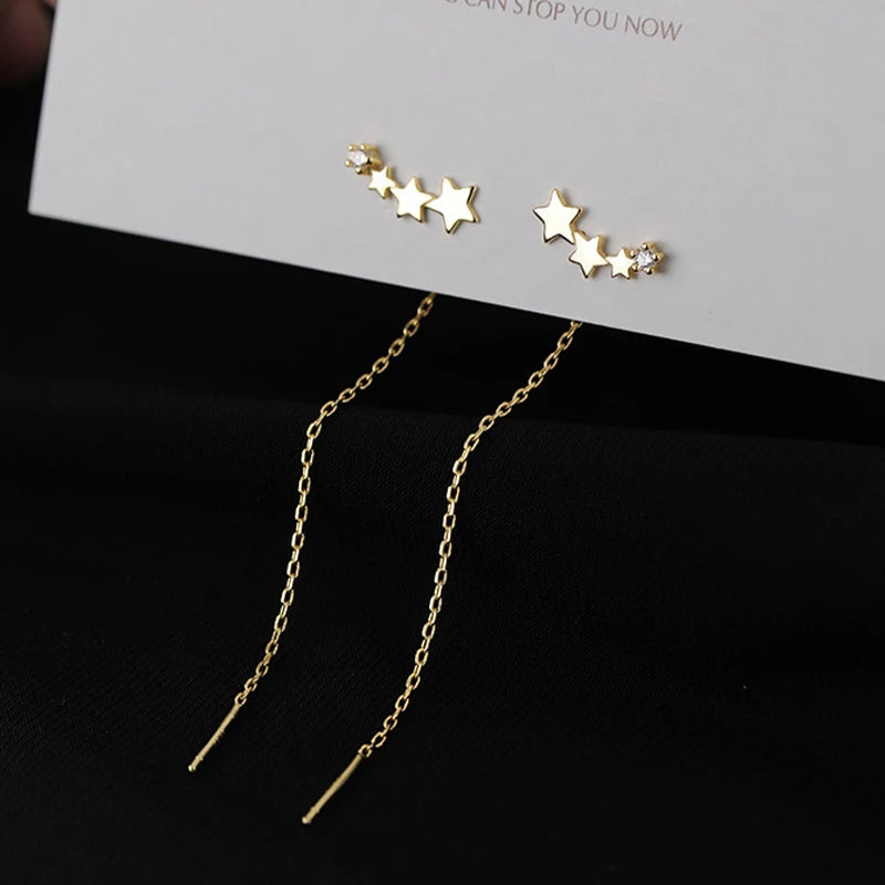 Trendy Long Wire Tassel Thread Chain Climb Star Heart Beads Pendants Drop Earrings women's Straight Hanging Earings Jewelry