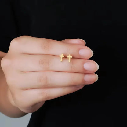 14K Gold Filled 6.5MM Cross Earrings Minimalism Jewelry Gold Filled Stud Earrings Brincos Pendientes Oorbellen Earrings