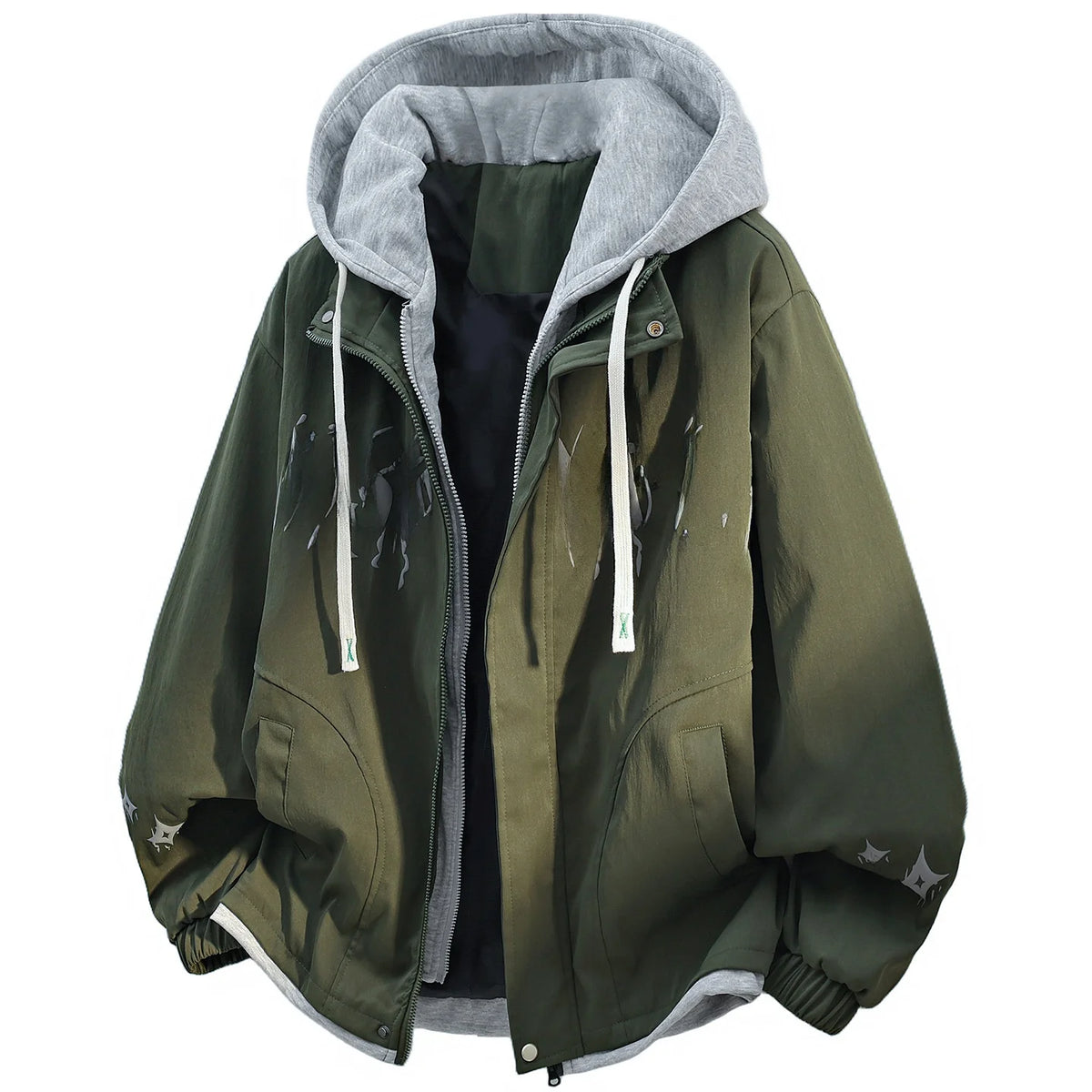 Large Size Men's Jacket Coat Fake Two-Piece Autumn Winter New Style Street Trend Polyester Fiber Non-Shrinkage Zipper Closure...