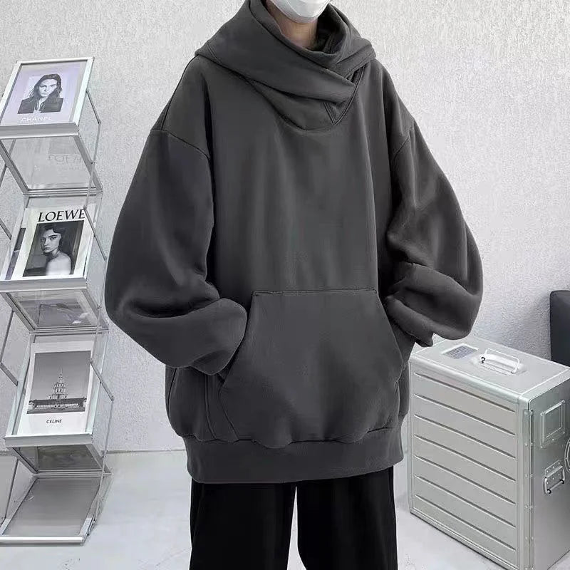Autumn Solid Color Japanese Ninja Hoodies Men's Turtleneck Vintage Fleece Sweatshirts Hip Hop Y2K Streetwear Oversized Hoodie