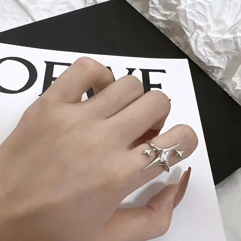 Cute Y2K Star Open Ring for Women Creative Vintage Silver Color Adjustable Rings Couple Jewelry Gift
