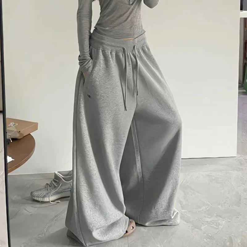 Y2K Vintage Baggy Sweatpants Women Autumn New Korean Loose Wide Leg Pants Streetwear Casual Zipper Fly Female Trousers 2025 New