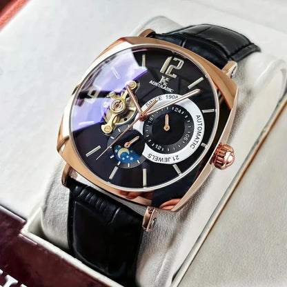 [Mechanical Men's Watch] Retro Mechanical Men's Watch | Elegant, Skeleton Dial, Hollow Design, Alloy Case, Synthetic Leather Strap | Business and Casual Wear, No Batteries Required