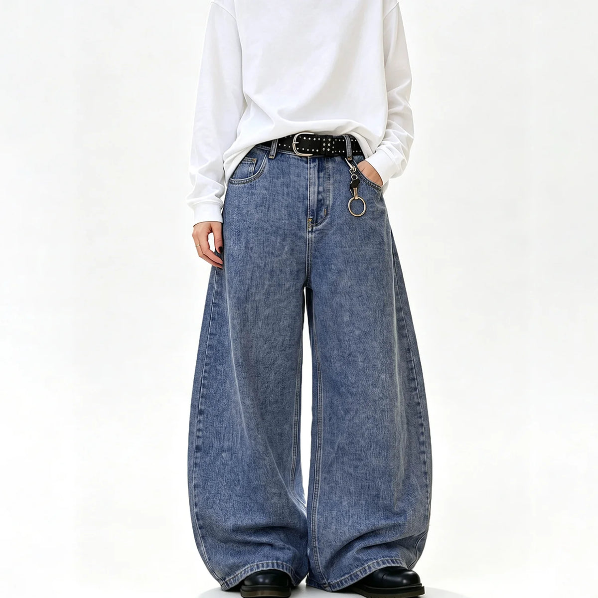 High Streets Spring Summer Men's Jeans American Baggy Wide Leg Curved Knife Denim Pants Loose Solid Color Male Trendy Trousers