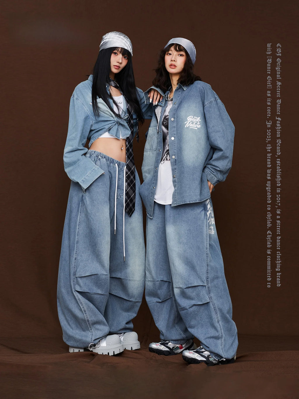 CBXLAB Street Dance Blue Skin-Friendly Loose Jeans Jacket Hip Hop Casual American Style Pants Two-Piece Set Cotton Long Sleeve