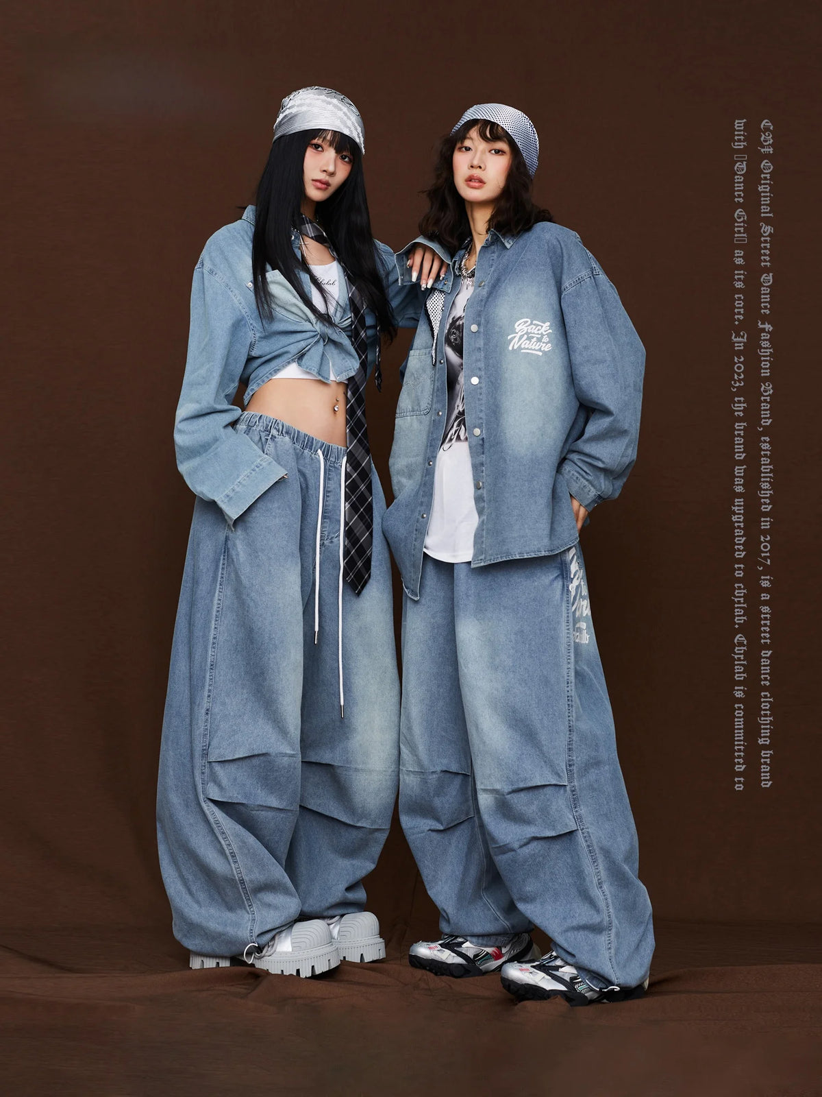 CBXLAB Street Dance Blue Skin-Friendly Loose Jeans Jacket Hip Hop Casual American Style Pants Two-Piece Set Cotton Long Sleeve
