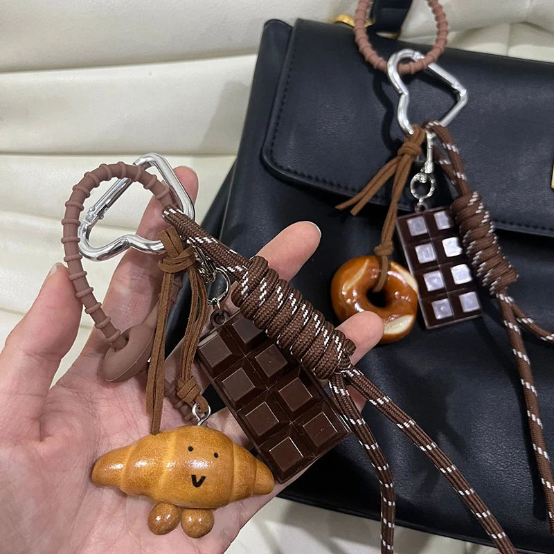 Keychain Cute Bread Car Backpack Pendant Decoration Nylon Woven Suitable for Students, Couples, Key Hooks