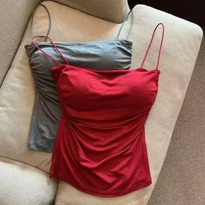 Tank Tops Women With Built In Bra Spaghetti Strap Tanks For Woman Solid Color Casual Summer Camis Female Korean Style Dropship